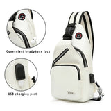 Waterproof USB Leather Crossbody Bag Anti-theft Shoulder Sling Bag