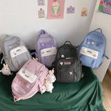 Waterproof Women Backpack Nylon College Solid Schoolbag for Student Girls