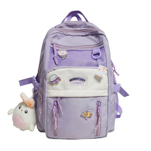 Waterproof Women Backpack Nylon College Solid Schoolbag for Student Girls