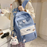 Waterproof Women Backpack Nylon College Solid Schoolbag for Student Girls