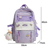 Waterproof Women Backpack Nylon College Solid Schoolbag for Student Girls