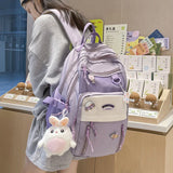 Waterproof Women Backpack Nylon College Solid Schoolbag for Student Girls
