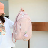 Waterproof Canvas Campus Backpack Flower Pendant Girl College Student Bag