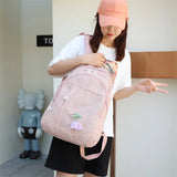 Waterproof Canvas Campus Backpack Flower Pendant Girl College Student Bag