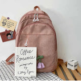 Waterproof Canvas Campus Backpack Flower Pendant Girl College Student Bag