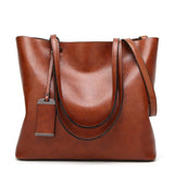Leather Bucket Bag Double Strap Handbag Shoulder Bags