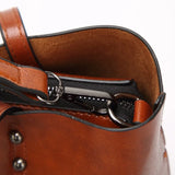 Leather Bucket Bag Double Strap Handbag Shoulder Bags