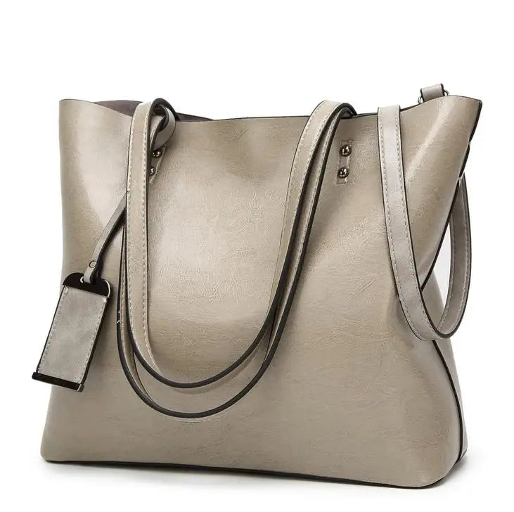 Leather Bucket Bag Double Strap Handbag Shoulder Bags