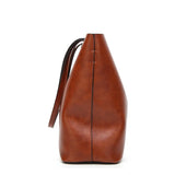 Leather Bucket Bag Double Strap Handbag Shoulder Bags