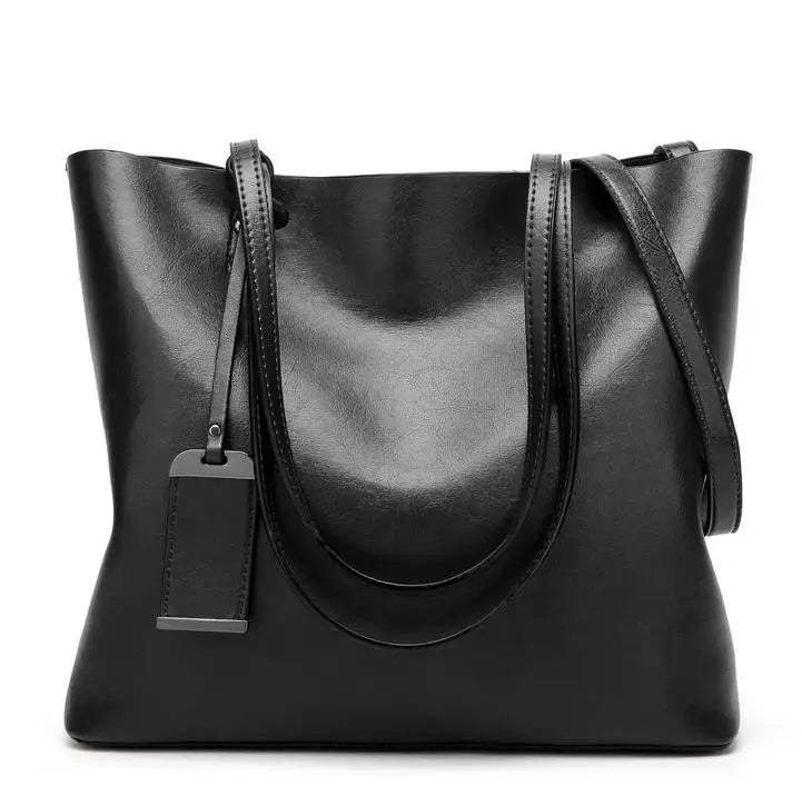 Leather Bucket Bag Double Strap Shoulder Bag