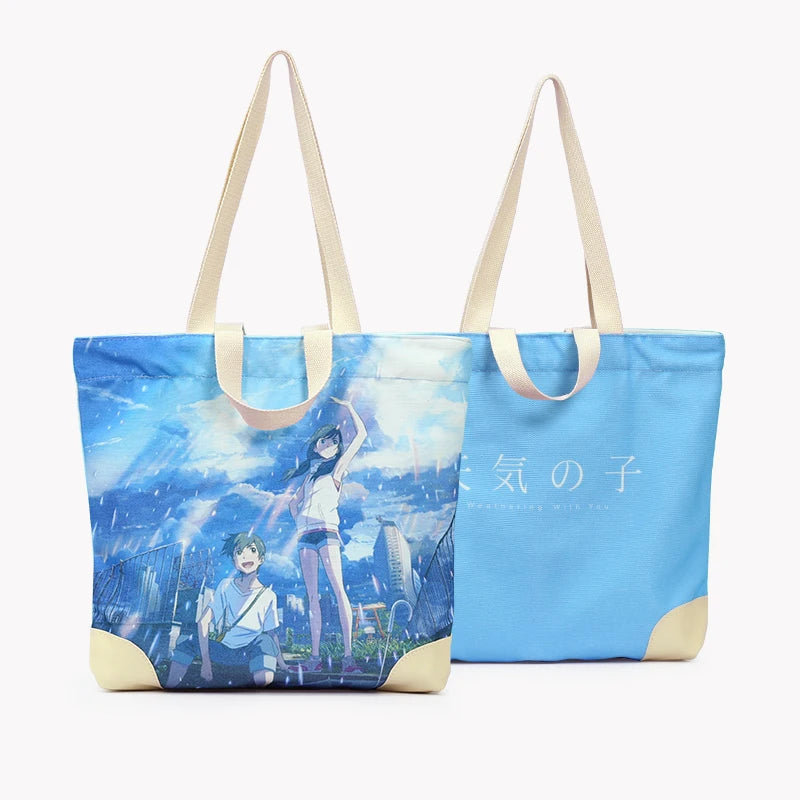 Weathering With You Canvas Shoulder Bag Girl Leisure Big Anime Handbag