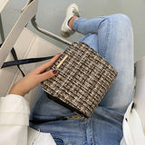 Weave PU Leather Small Square Bag For Women Summer Solid Shoulder Handbags