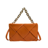 Weave Orange Leather Shoulder Bag With Chain Small Green Crossbody Bag