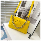 Weave Orange Leather Shoulder Bag With Chain Small Green Crossbody Bag