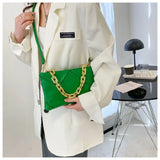 Weave Orange Leather Shoulder Bag With Chain Small Green Crossbody Bag