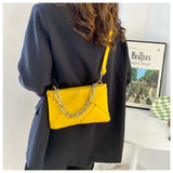 Weave Orange Leather Shoulder Bag With Chain Small Green Crossbody Bag