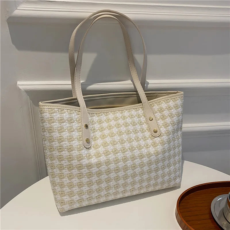 Vintage Plaid Shoulder Bags Women Casual Totes Handbag