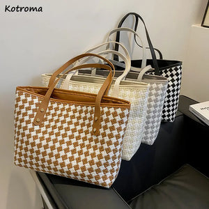 Vintage Plaid Shoulder Bags Women Casual Totes Handbag