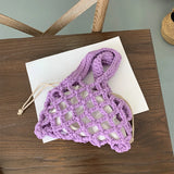 Straw Mini Bucket Bag Drawstring Handbag