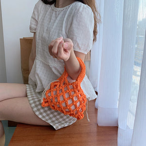Straw Mini Bucket Bag Drawstring Handbag