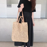 Hollow Paper Straw Shoulder Bag Beach Tote for Women