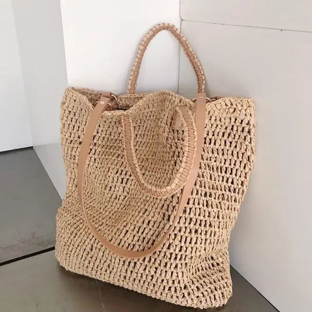 Hollow Paper Straw Shoulder Bag Beach Tote for Women