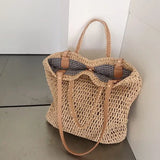 Hollow Paper Straw Shoulder Bag Beach Tote for Women
