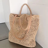 Hollow Paper Straw Shoulder Bag Beach Tote for Women