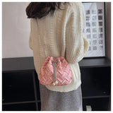 Women's PU Leather Shoulder Bag Bucket Shape Chains Crossbody Purse