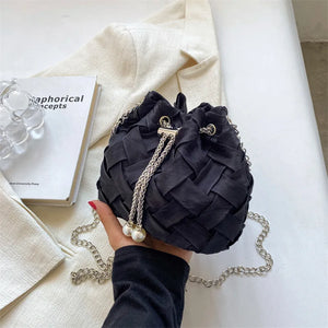 Women's PU Leather Shoulder Bag Bucket Shape Chains Crossbody Purse