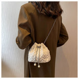 Women's PU Leather Shoulder Bag Bucket Shape Chains Crossbody Purse