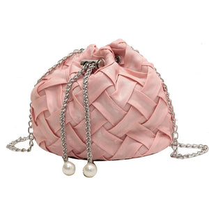 Women's PU Leather Shoulder Bag Bucket Shape Chains Crossbody Purse