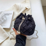 Women's PU Leather Shoulder Bag Bucket Shape Chains Crossbody Purse