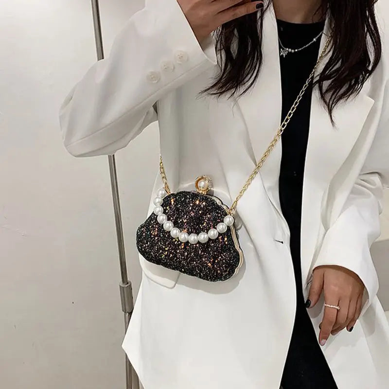 Sequined Top Handle Shoulder Bag for Women