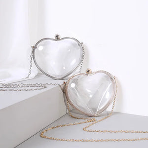 Heart Shape Acrylic Evening Bag with Metal Chain Clutch