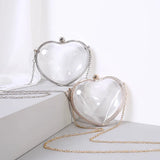 Heart Shape Acrylic Evening Bag with Metal Chain Clutch
