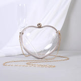 Heart Shape Acrylic Evening Bag with Metal Chain Clutch