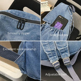 Personality Denim Backpack Women Schoolbag Casual Bag Travel Jean Solid