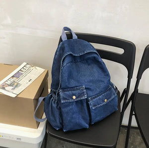 Personality Denim Backpack Women Schoolbag Casual Bag Travel Jean Solid