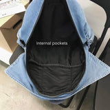 Personality Denim Backpack Women Schoolbag Casual Bag Travel Jean Solid