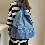 Personality Denim Backpack Women Schoolbag Casual Bag Travel Jean Solid