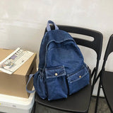 Personality Denim Backpack Women Schoolbag Casual Bag Travel Jean Solid