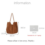 Thick Cordury Casual Tote Bag Handbags Velvet Oversize Clutch Purse Shoulder Bag