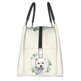Westie Dog in Floral Wreath Lunch Bag Insulated Cooler Thermal Bento