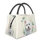 Westie Dog in Floral Wreath Lunch Bag Insulated Cooler Thermal Bento