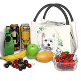Westie Dog in Floral Wreath Lunch Bag Insulated Cooler Thermal Bento