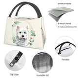 Westie Dog in Floral Wreath Lunch Bag Insulated Cooler Thermal Bento