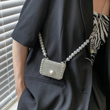 Western Style Mini Summer Diamond Shoulder Bag Women's Pearl Chain