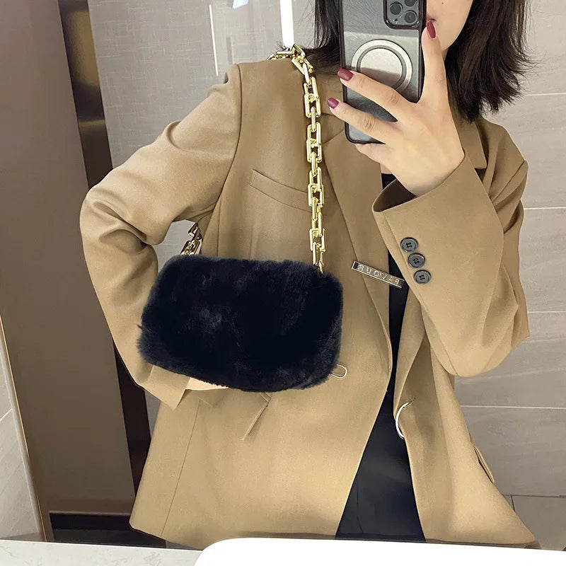Western Style Plush Chain Women's Bag Autumn And Winter Shoulder Bags