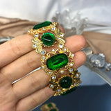 Medieval Emerald Glass Earrings Set with Elastic Bracelet